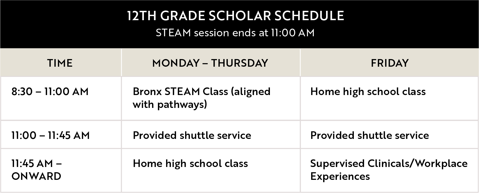 12th grade scholar schedule