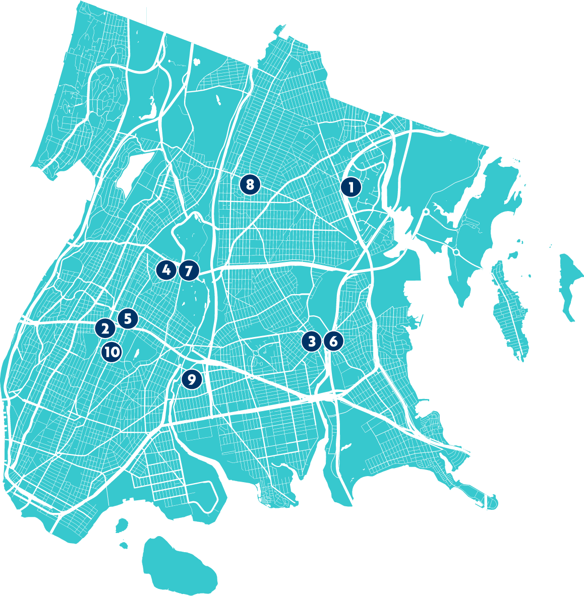 Bronx map with 10 partner schools